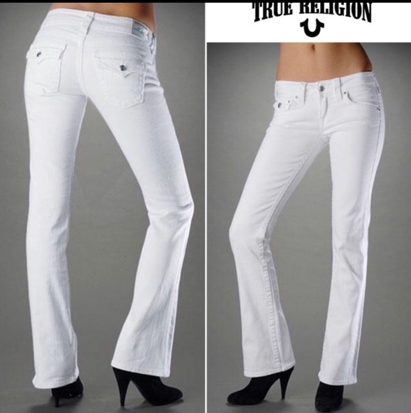 True Religion Denim - True Religion white boot cut jeans with blue crystals